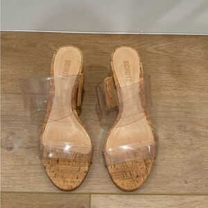 Schutz Clear Cork Heel Sandals